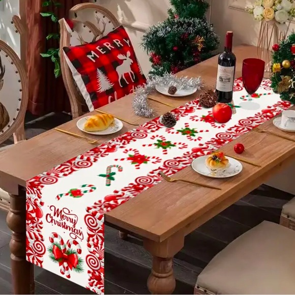 Merry Christmas Candy canes Themed 13x72 Table Runner  Dining, Kitchen holiday - Picture 3 of 4